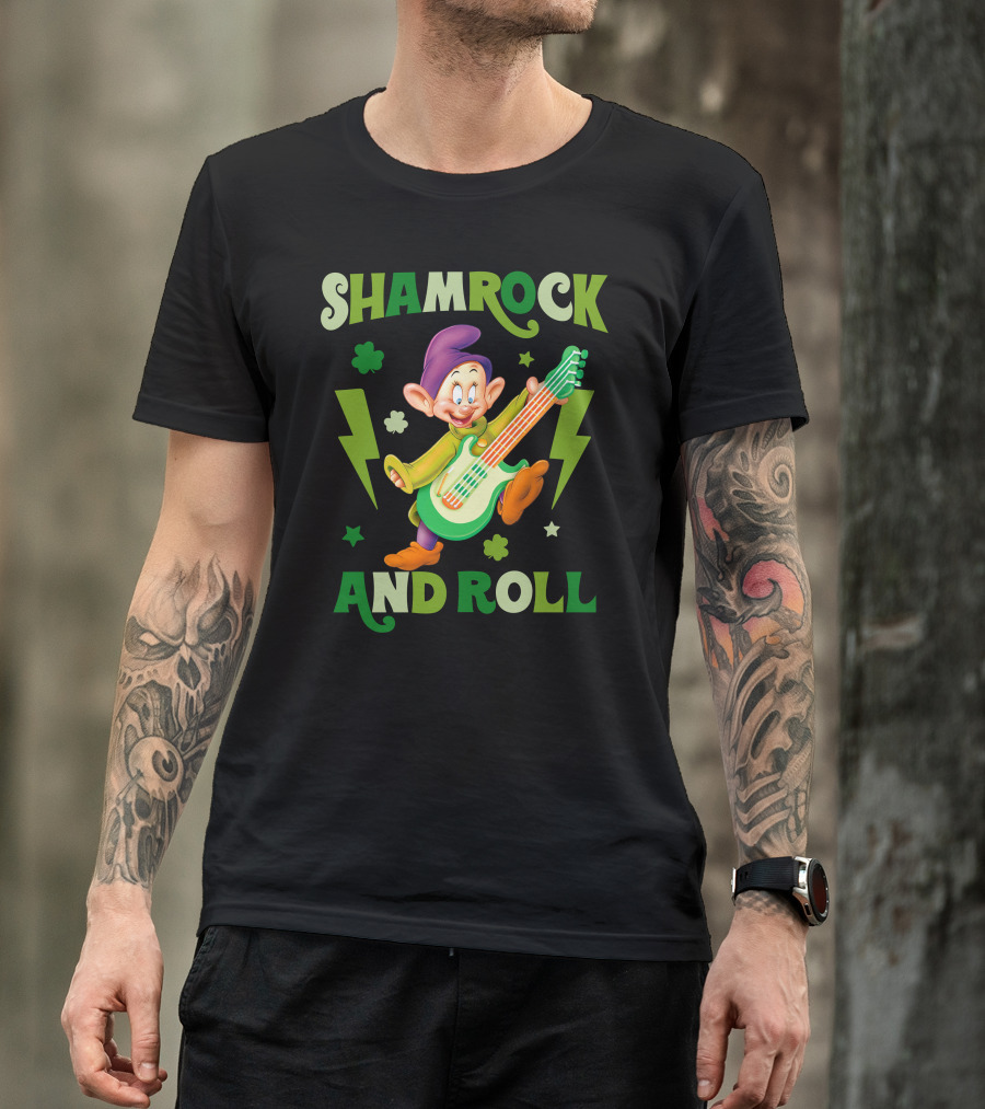 Shamrock And Roll Dopey Guitar Stars Clovers Lightning T-Shirt