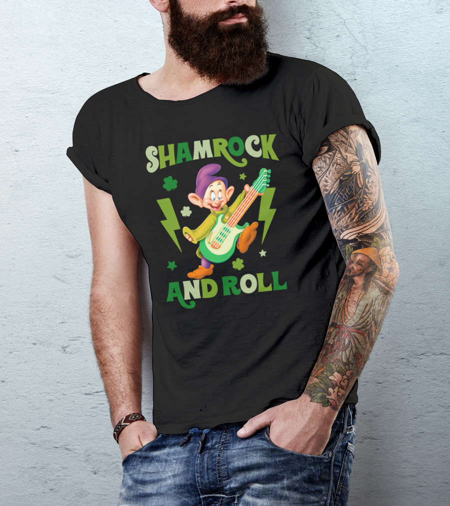 Shamrock And Roll Dopey Guitar Stars Clovers Lightning T-Shirt