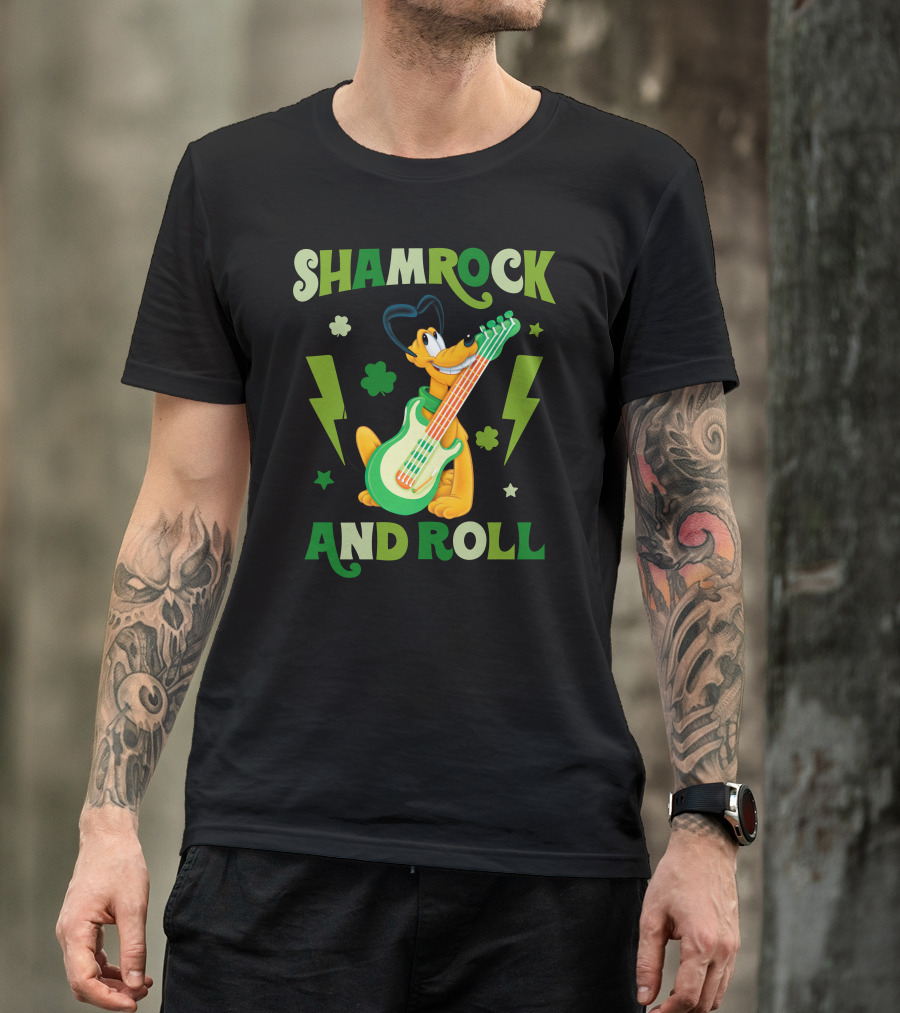 Shamrock And Roll Pluto Guitar Cartoon Character T-Shirt