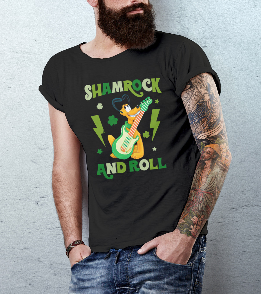 Shamrock And Roll Pluto Guitar Cartoon Character T-Shirt