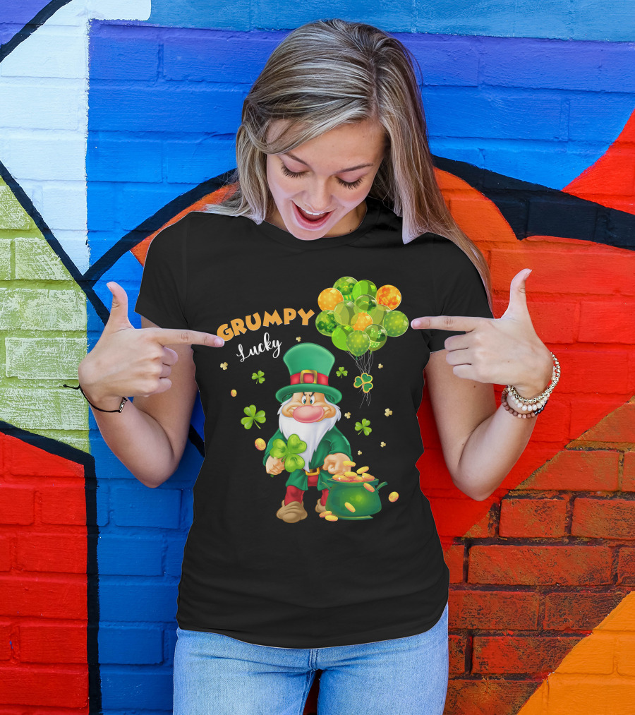 Grumpy Lucky Leprechaun With Shamrocks And Gold Coins T-Shirt