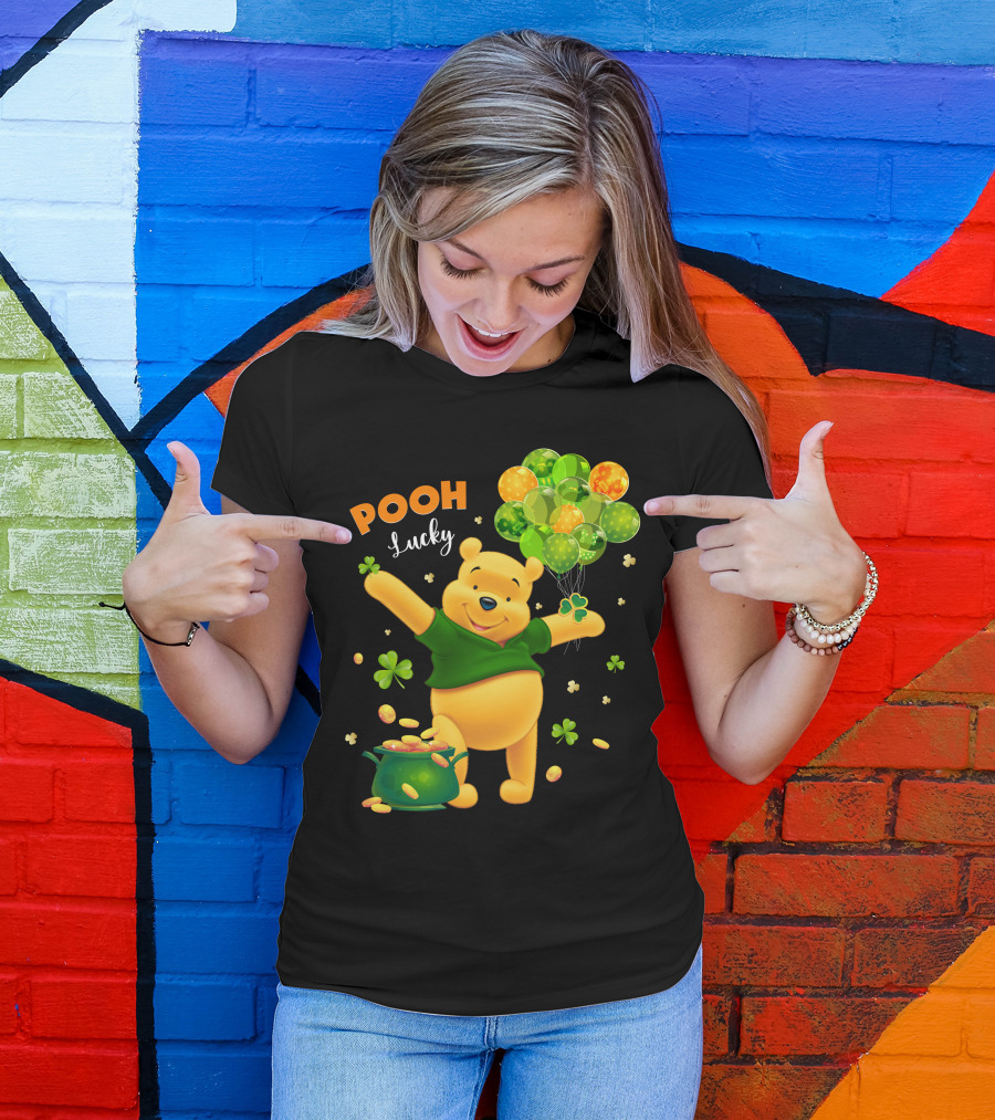 Pooh Lucky Balloons And Clover Celebration T-Shirt