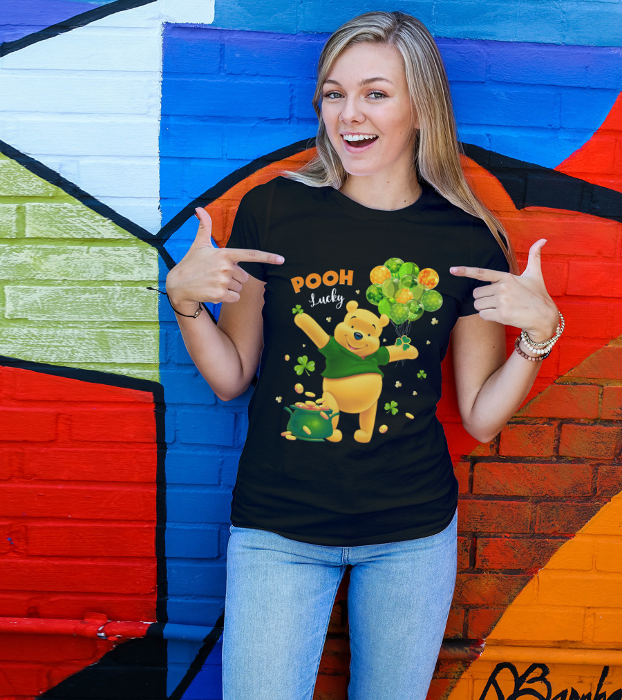Pooh Lucky Balloons And Clover Celebration T-Shirt