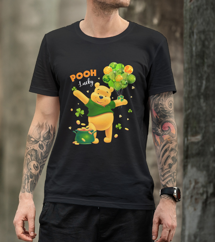 Pooh Lucky Balloons And Clover Celebration T-Shirt