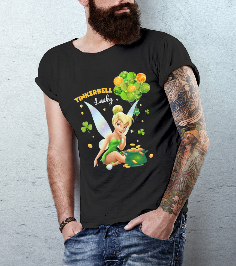 Tinkerbell Lucky Balloons And Clover With Pot Of Gold T-Shirt