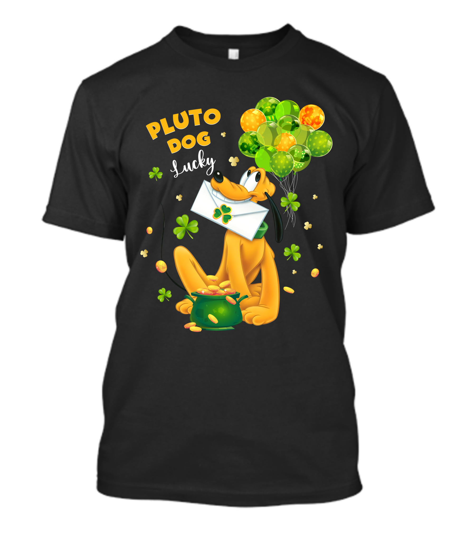 Pluto Dog Lucky Balloons And Clover Coins T-Shirt