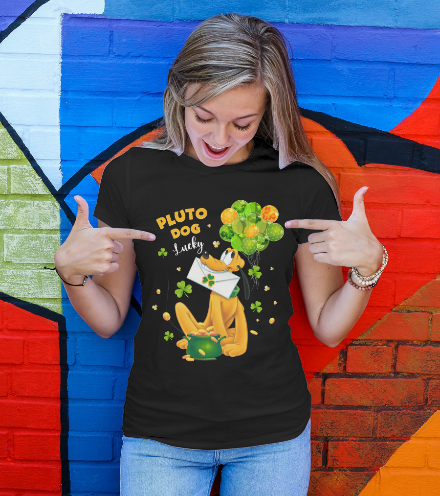 Pluto Dog Lucky Balloons And Clover Coins T-Shirt