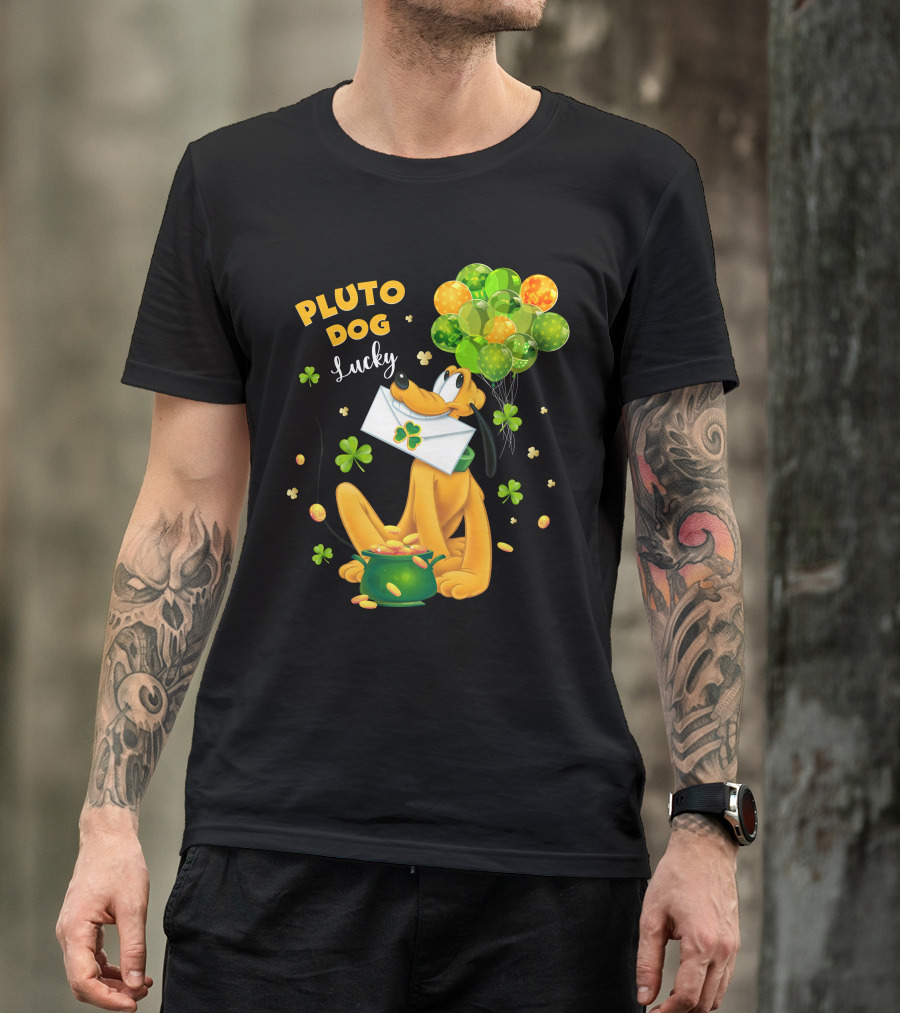 Pluto Dog Lucky Balloons And Clover Coins T-Shirt