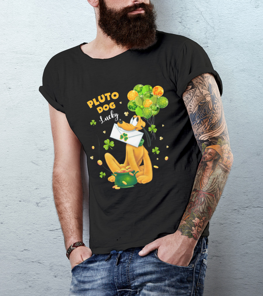 Pluto Dog Lucky Balloons And Clover Coins T-Shirt