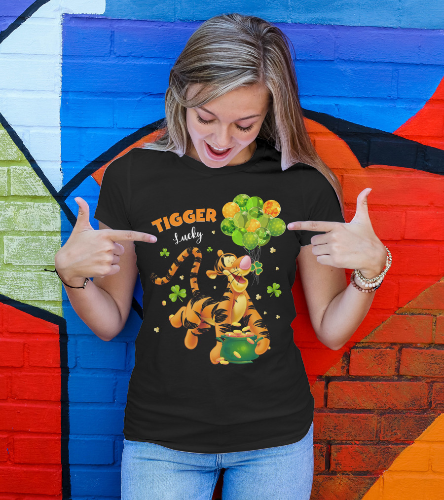 Tigger Lucky Balloons And Shamrocks With Gold Coins T-Shirt