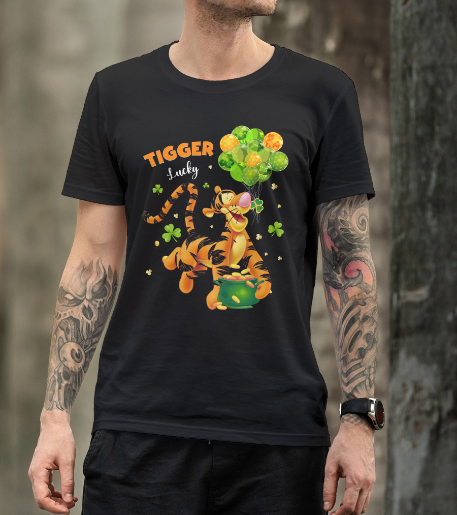 Tigger Lucky Balloons And Shamrocks With Gold Coins T-Shirt