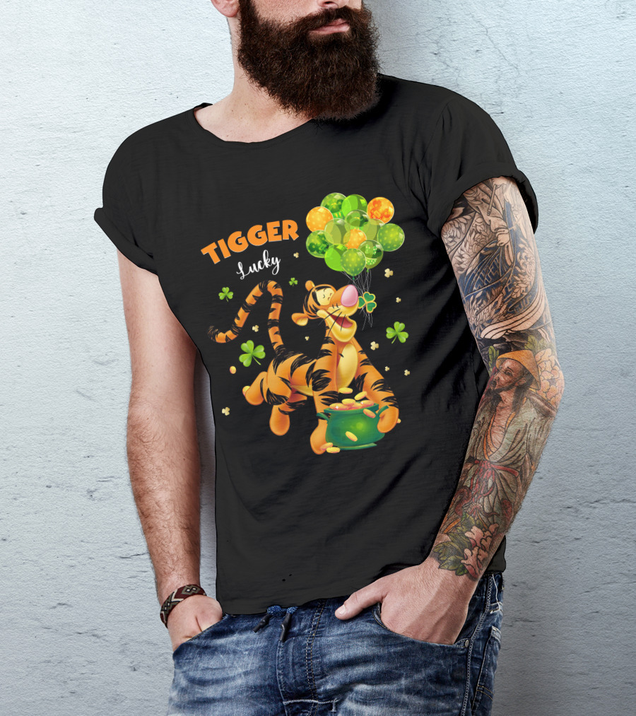 Tigger Lucky Balloons And Shamrocks With Gold Coins T-Shirt