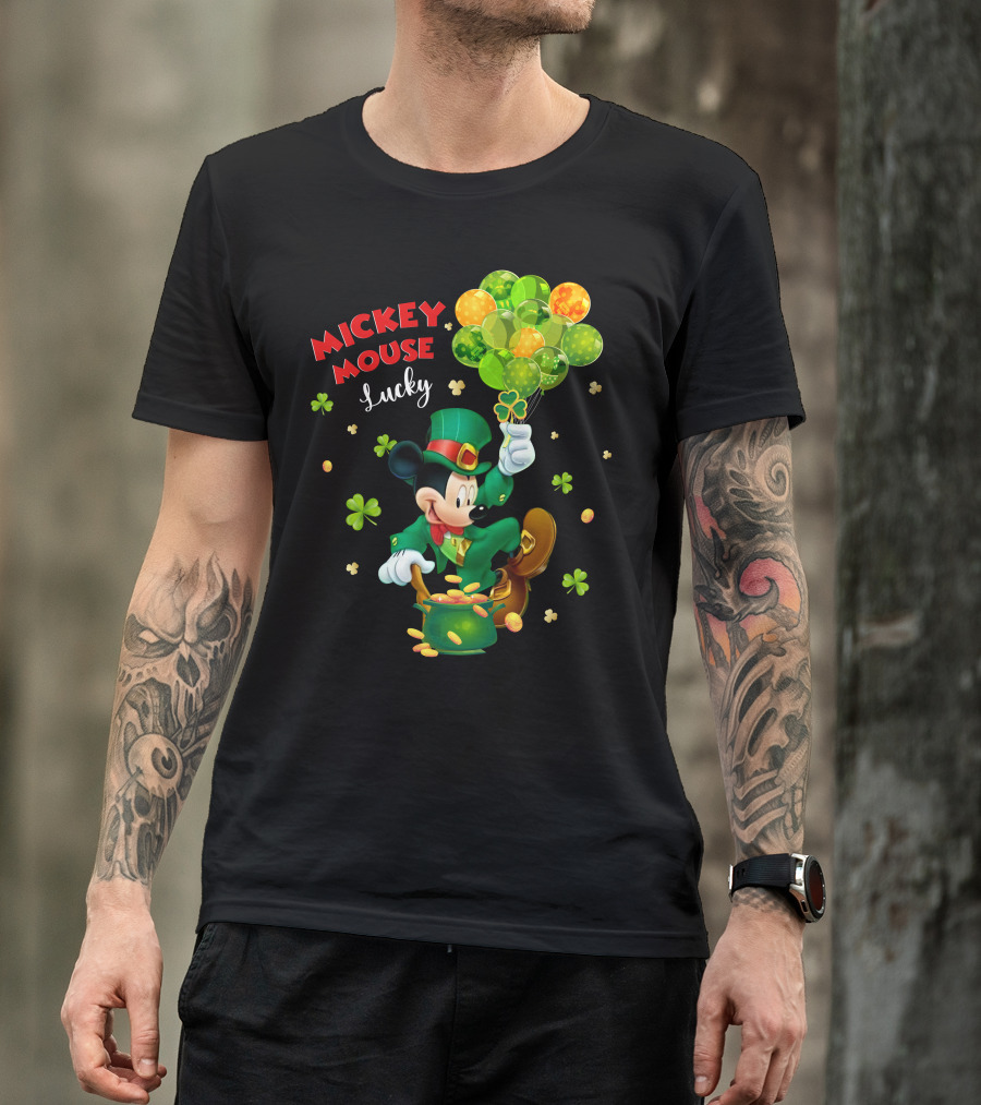 Mickey Mouse Lucky St. Patrick's Day Shamrocks And Gold T-Shirt