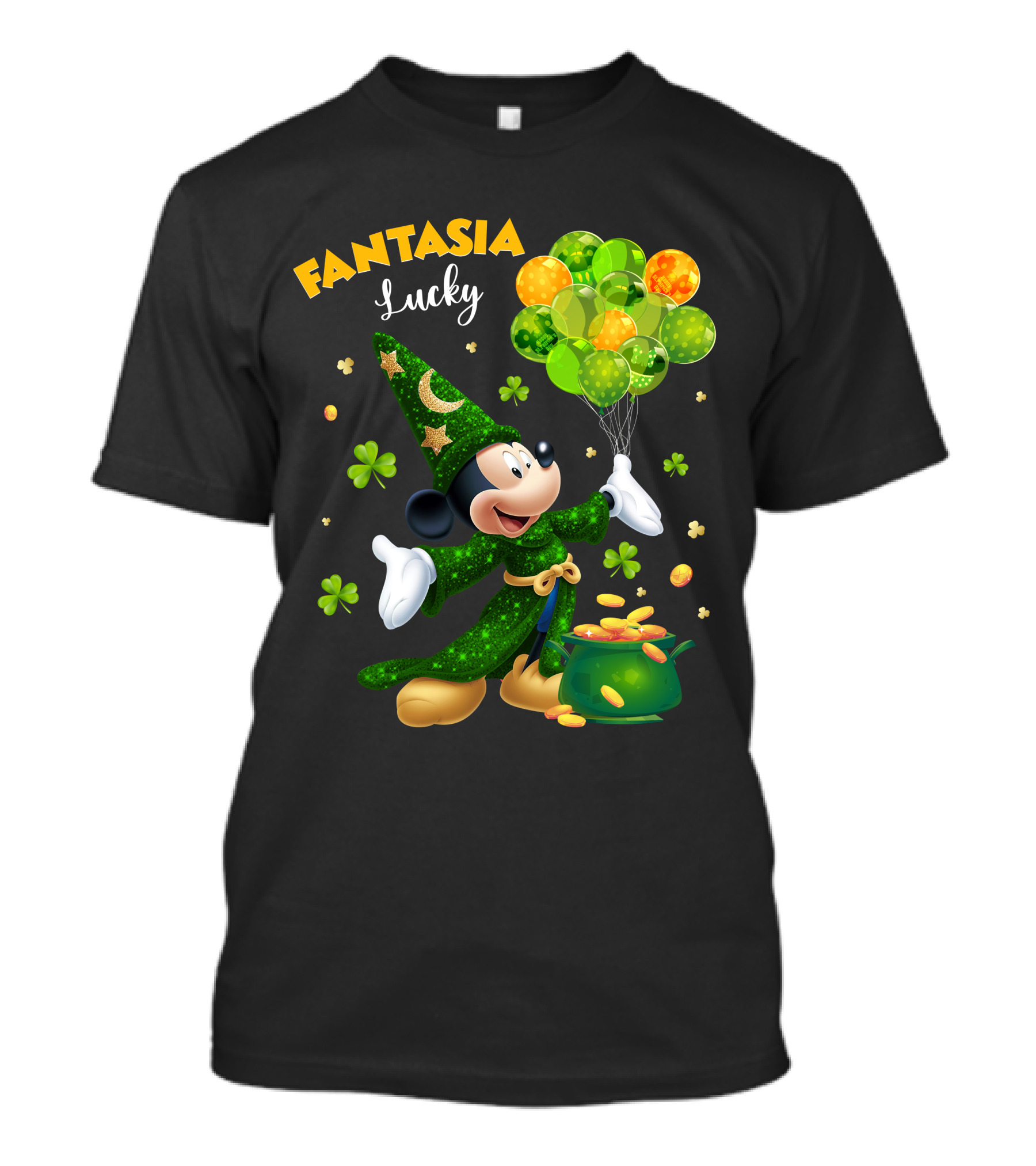 Fantasia Lucky Green Mickey With Balloons And Gold Coins T-Shirt