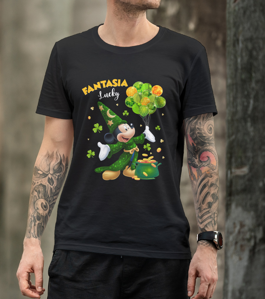 Fantasia Lucky Green Mickey With Balloons And Gold Coins T-Shirt