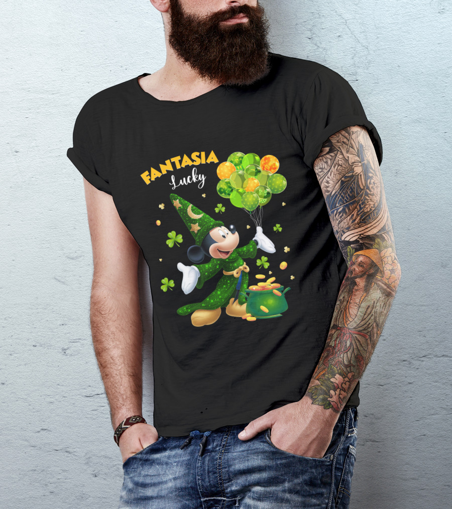 Fantasia Lucky Green Mickey With Balloons And Gold Coins T-Shirt