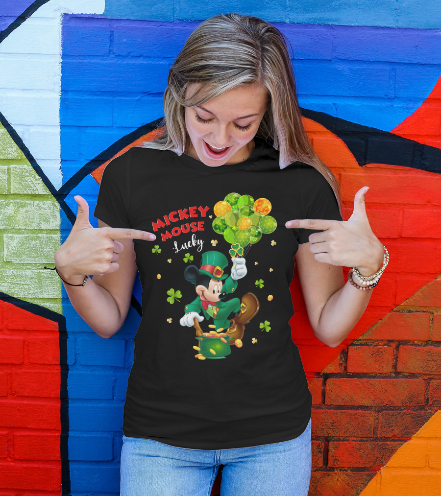 Mickey Mouse Lucky Shamrock Balloons Leprechaun Coins T-Shirt