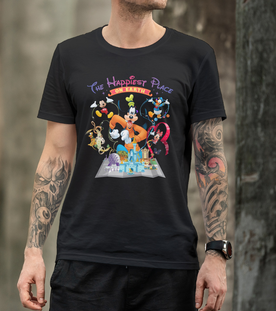 The Happiest Place On Earth Goofy Mickey Mouse Donald Duck Minnie Mouse Disneyland T-Shirt