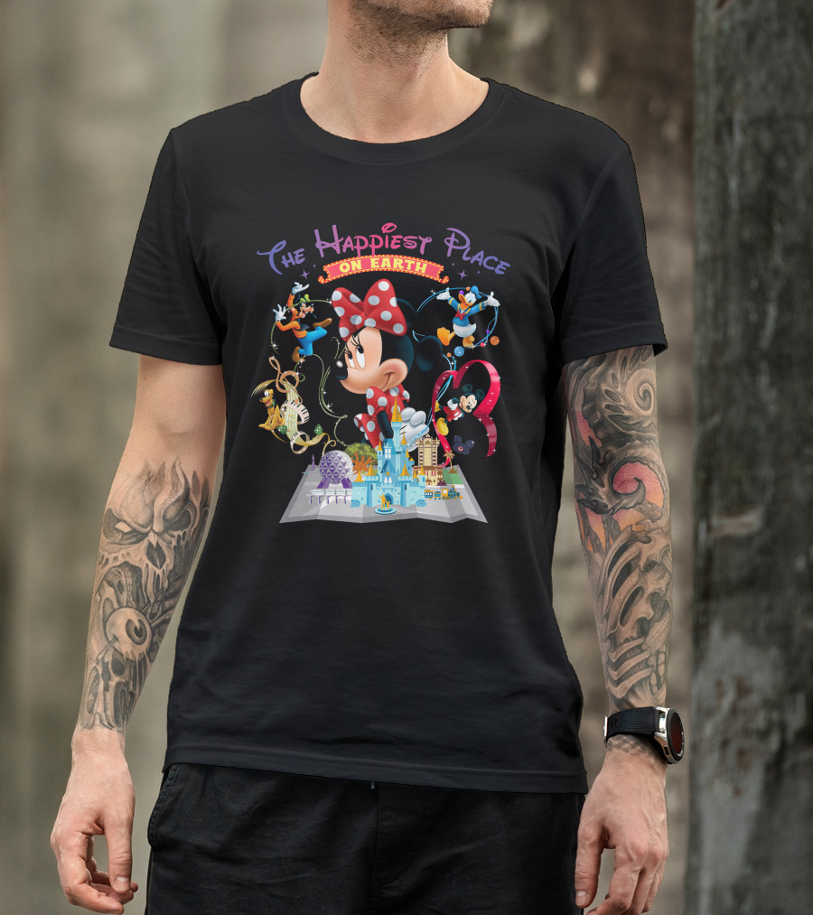 Minnie The Happiest Place On Earth Disney Characters And Castle T-Shirt