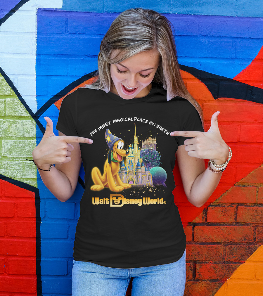 Walt Disney World The Most Magical Place On Earth Pluto Magical Castle T-Shirt