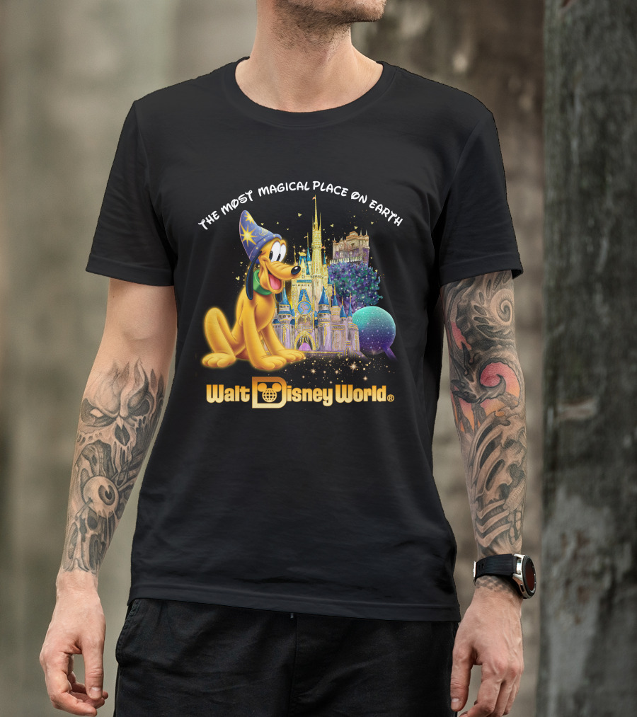 Walt Disney World The Most Magical Place On Earth Pluto Magical Castle T-Shirt
