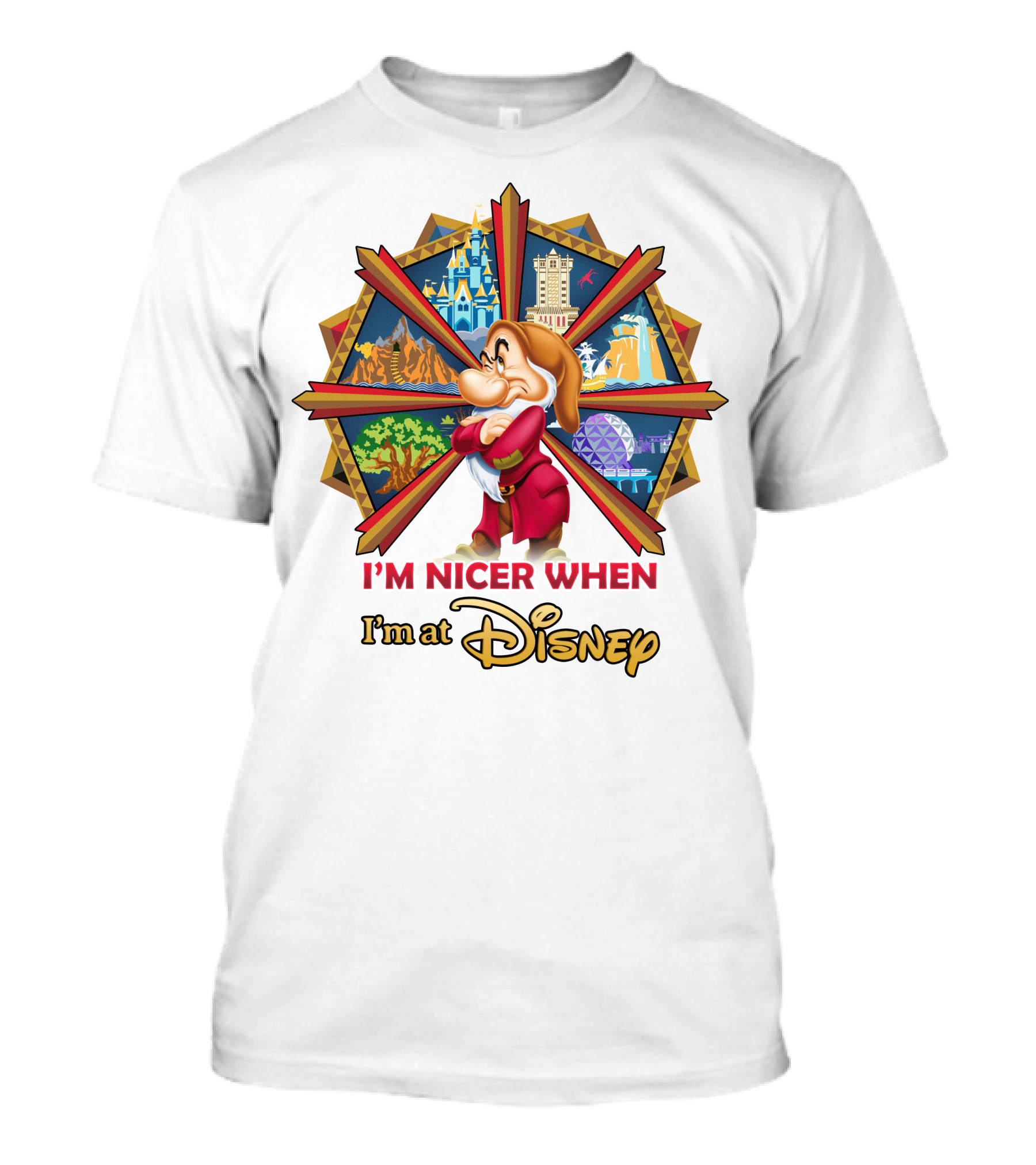 I'm Nicer When I'm At Disney Grumpy Character With Disney Parks Icons T-Shirt
