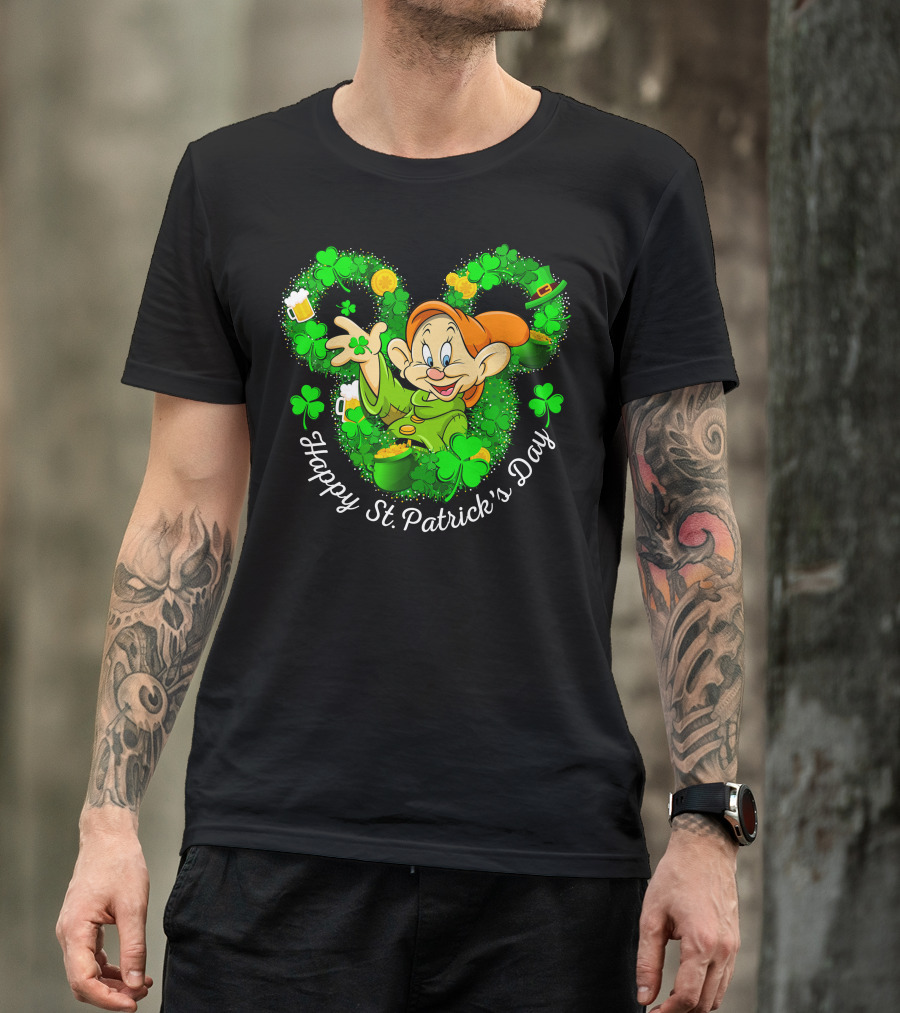 Dopey Happy St. Patrick's Day Shamrock And Beer Celebration Green Theme T-Shirt