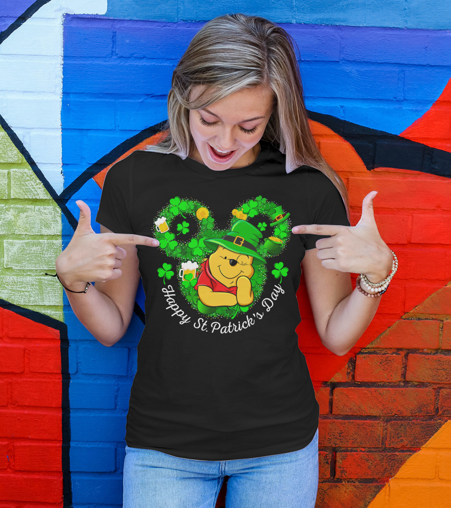 Happy St. Patrick's Day Pooh Shamrock And Leprechaun Hat T-Shirt