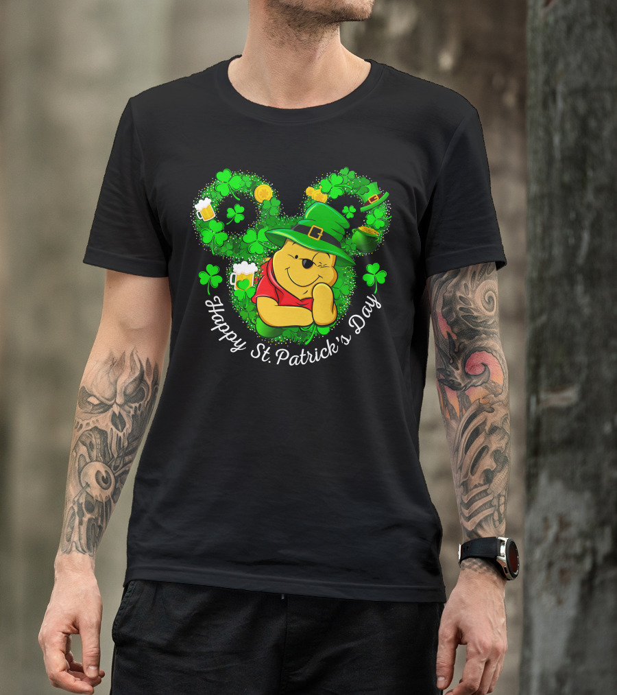 Happy St. Patrick's Day Pooh Shamrock And Leprechaun Hat T-Shirt