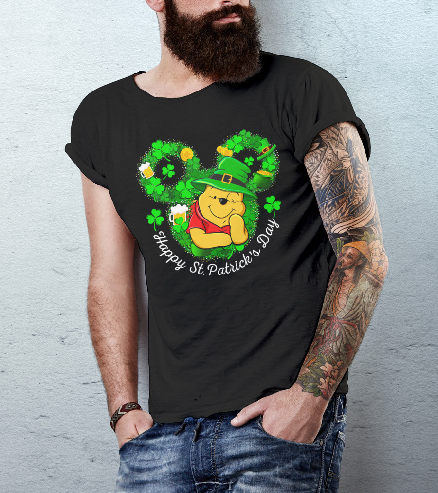 Happy St. Patrick's Day Pooh Shamrock And Leprechaun Hat T-Shirt