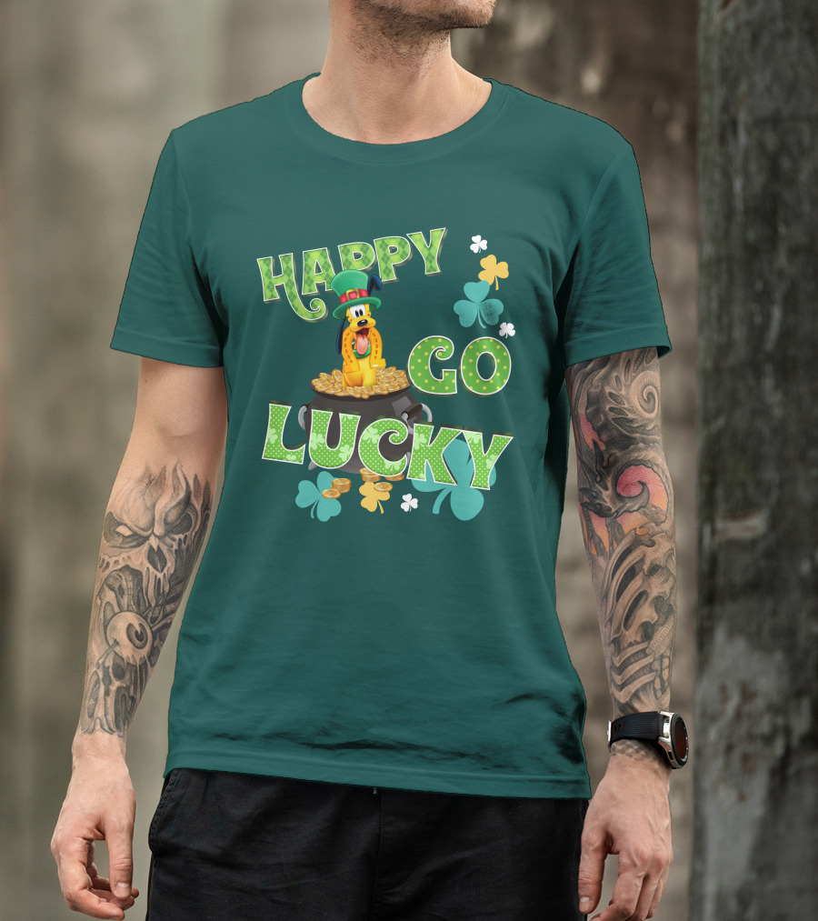 Happy Go Lucky Pluto St. Patrick's Day Theme With Lucky Charms And Gold Coins T-Shirt