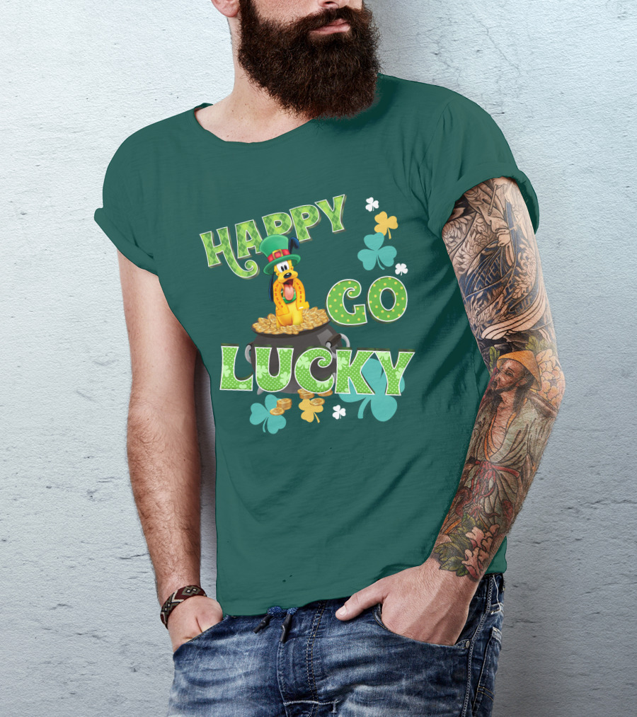 Happy Go Lucky Pluto St. Patrick's Day Theme With Lucky Charms And Gold Coins T-Shirt