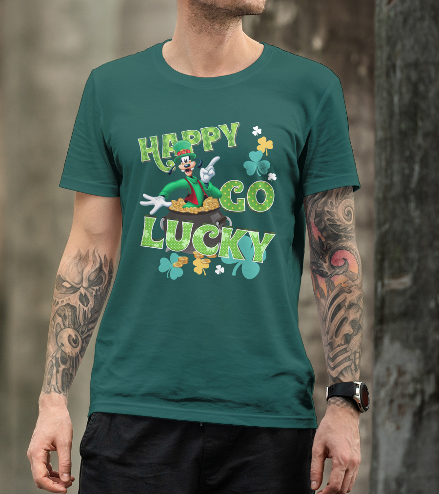 Happy Go Lucky Goofy Pot Of Gold Shamrocks T-Shirt