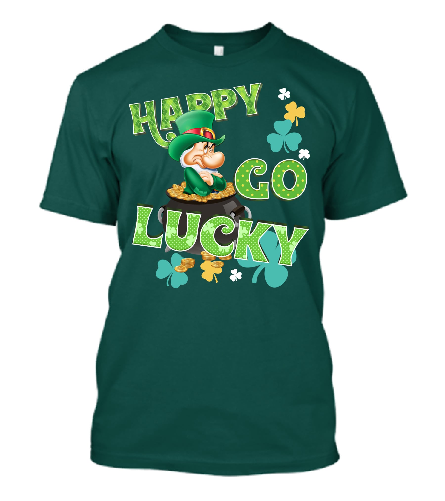 Happy Go Lucky Grumpy Dwarf Leprechaun Pot Of Gold Shamrocks T-Shirt