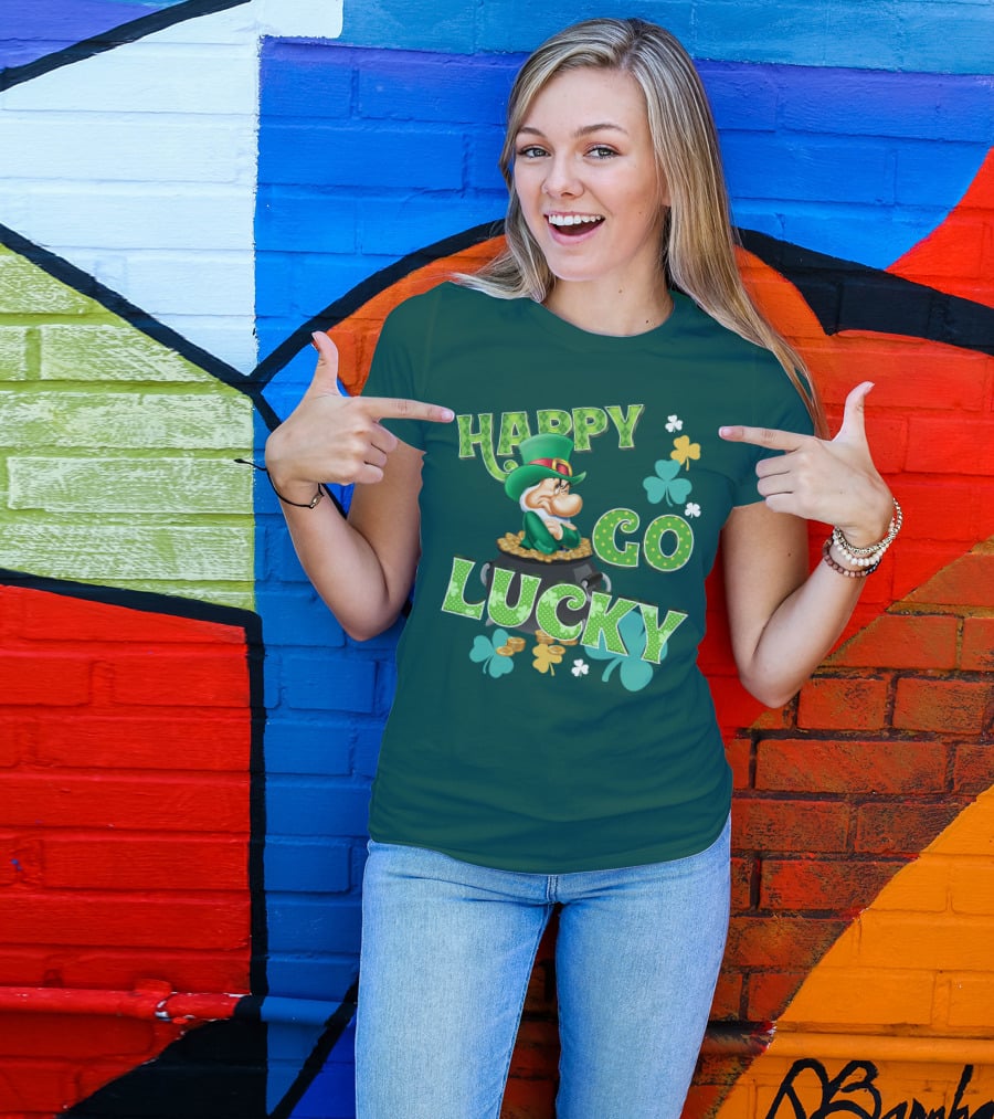 Happy Go Lucky Grumpy Dwarf Leprechaun Pot Of Gold Shamrocks T-Shirt