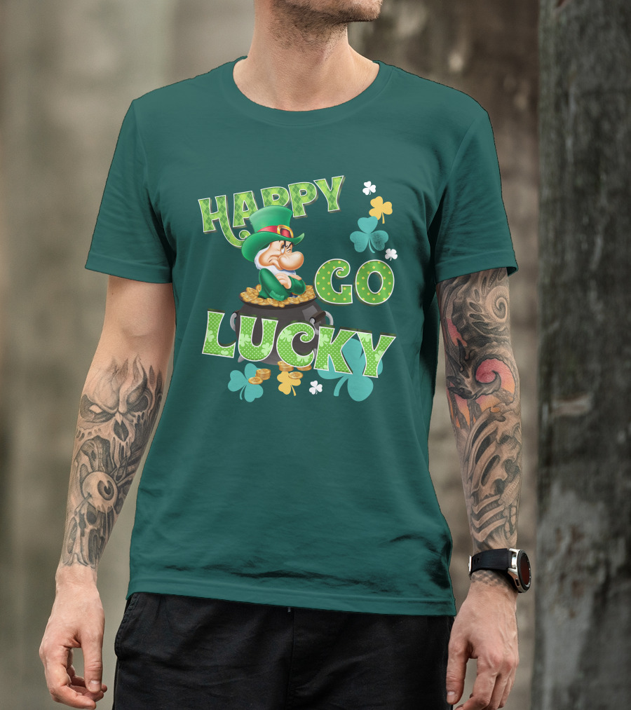 Happy Go Lucky Grumpy Dwarf Leprechaun Pot Of Gold Shamrocks T-Shirt