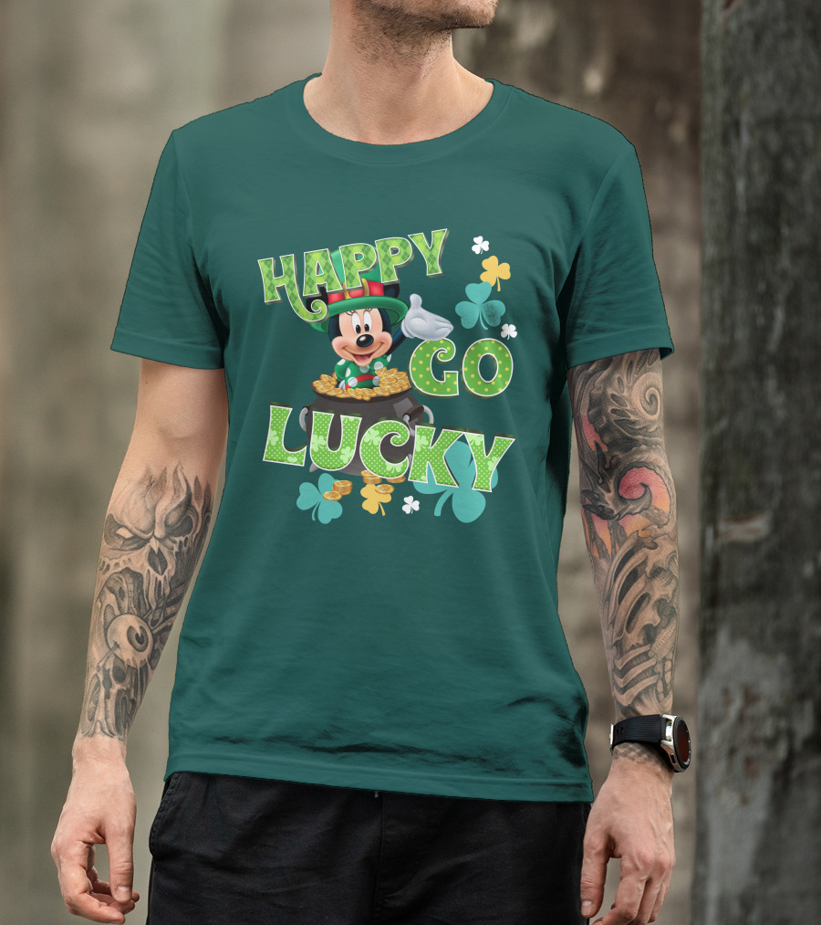 Happy Go Lucky Minnie Mouse Shamrock Pot Of Gold T-Shirt