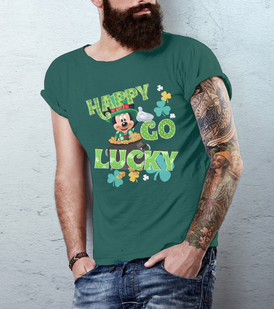 Happy Go Lucky Minnie Mouse Shamrock Pot Of Gold T-Shirt
