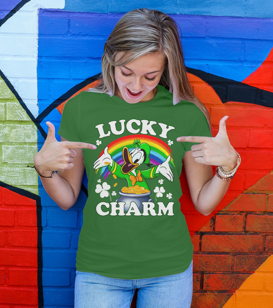 Lucky Charm Donald Duck Pot Of Gold Shamrocks Rainbow T-Shirt