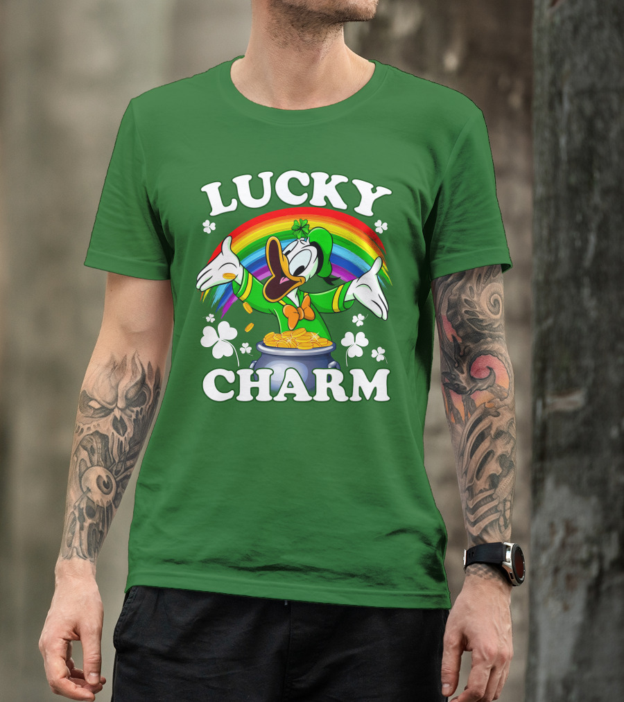 Lucky Charm Donald Duck Pot Of Gold Shamrocks Rainbow T-Shirt
