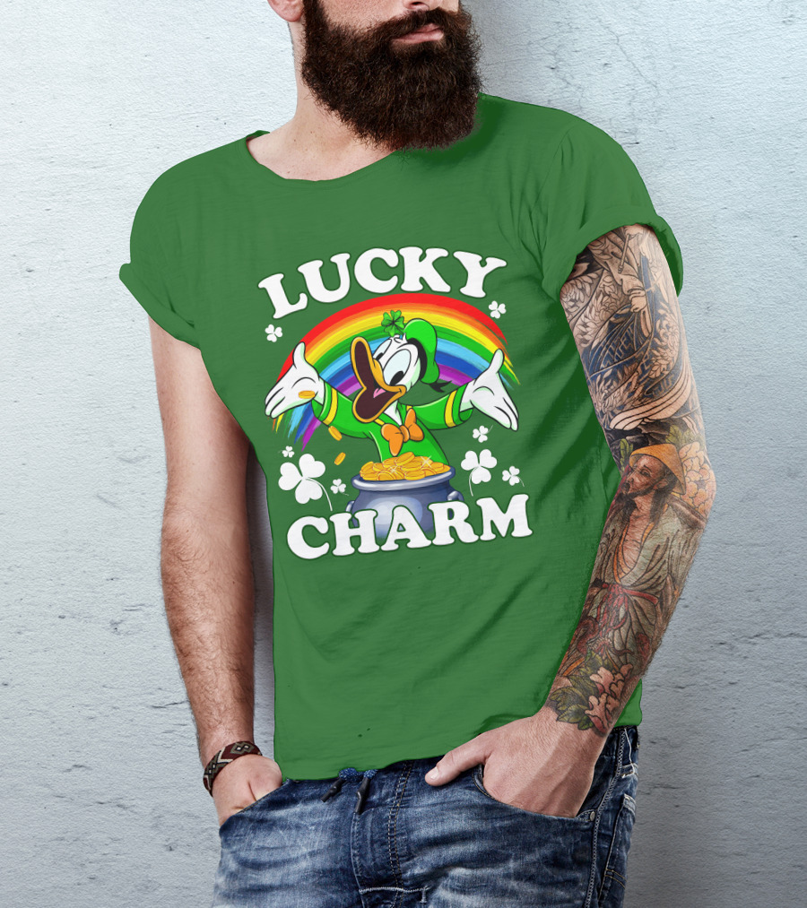 Lucky Charm Donald Duck Pot Of Gold Shamrocks Rainbow T-Shirt