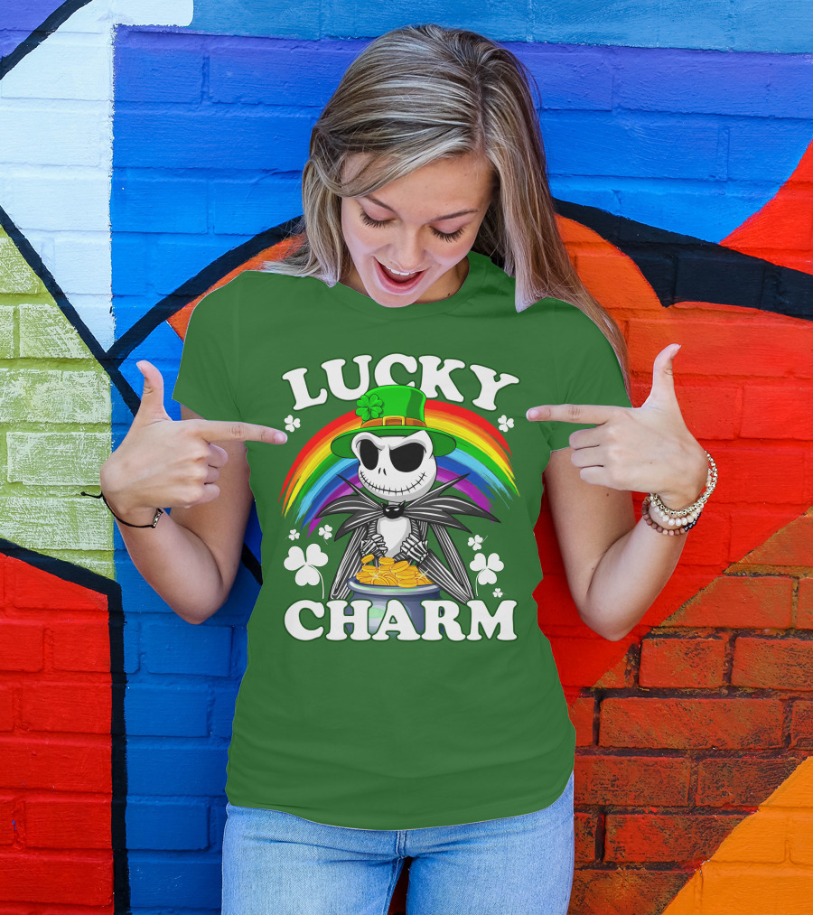 Lucky Charm Jack Skellington Rainbow Shamrock T-Shirt