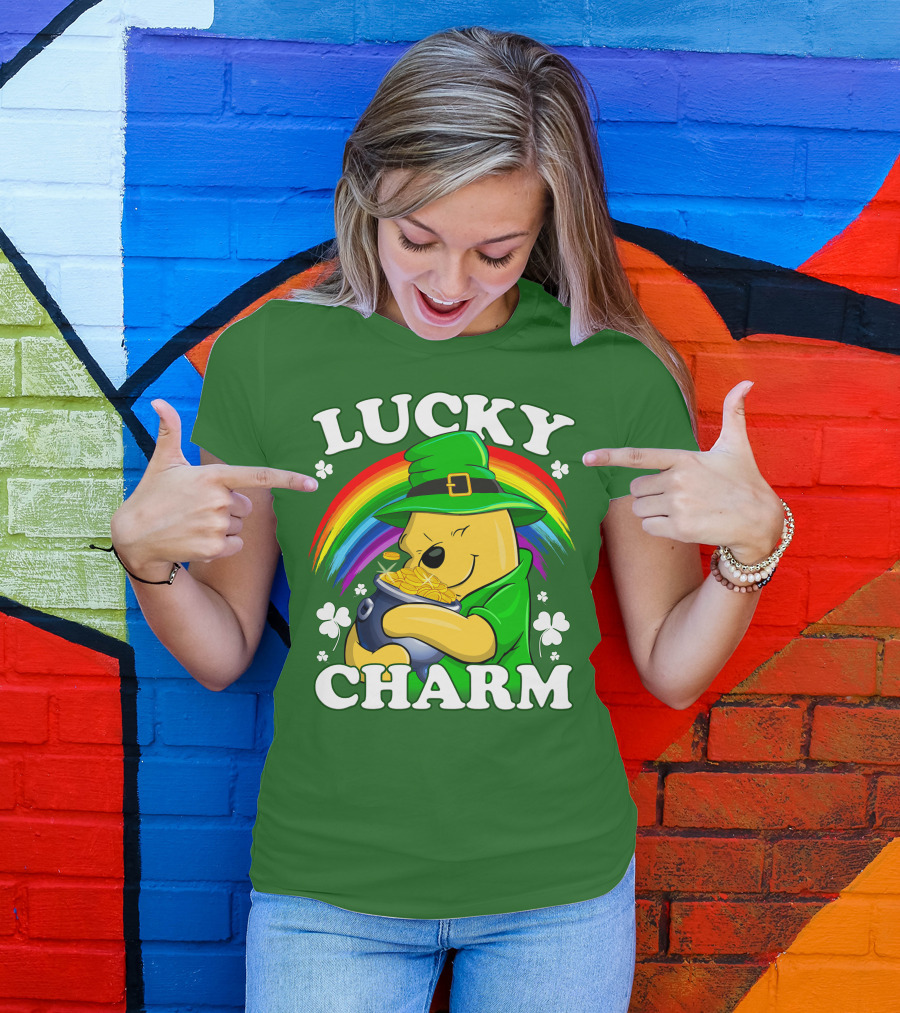 Lucky Charm Pooh Rainbow Pot Of Gold T-Shirt