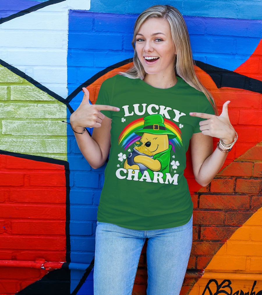 Lucky Charm Pooh Rainbow Pot Of Gold T-Shirt