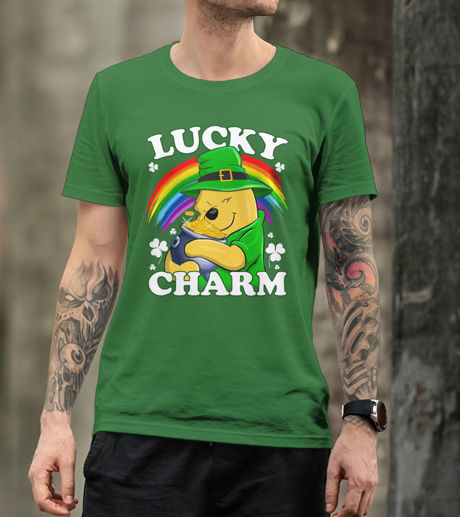 Lucky Charm Pooh Rainbow Pot Of Gold T-Shirt