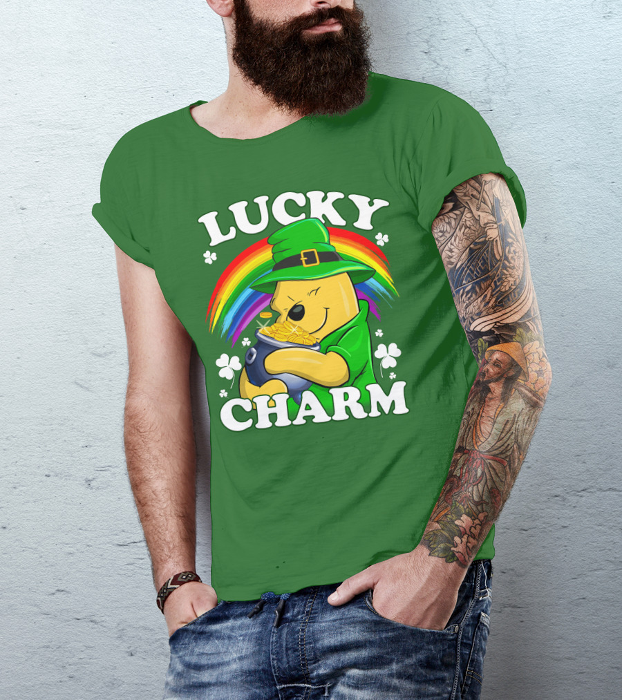Lucky Charm Pooh Rainbow Pot Of Gold T-Shirt