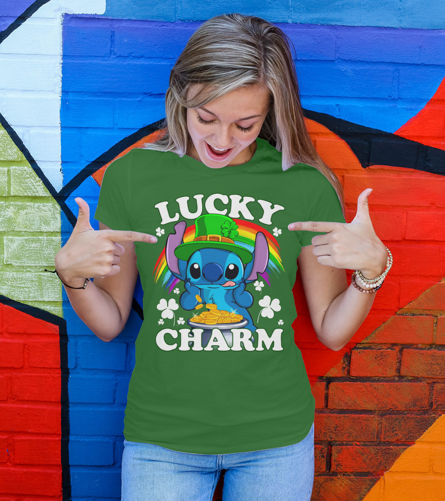 Lucky Charm Stitch Rainbow Pot Of Gold Clover Hat T-Shirt
