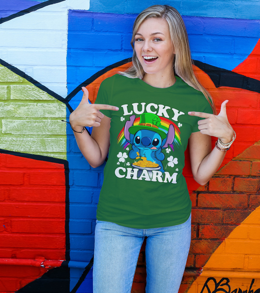 Lucky Charm Stitch Rainbow Pot Of Gold Clover Hat T-Shirt
