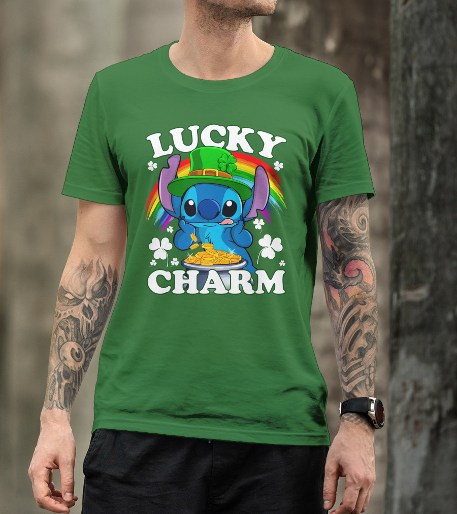 Lucky Charm Stitch Rainbow Pot Of Gold Clover Hat T-Shirt