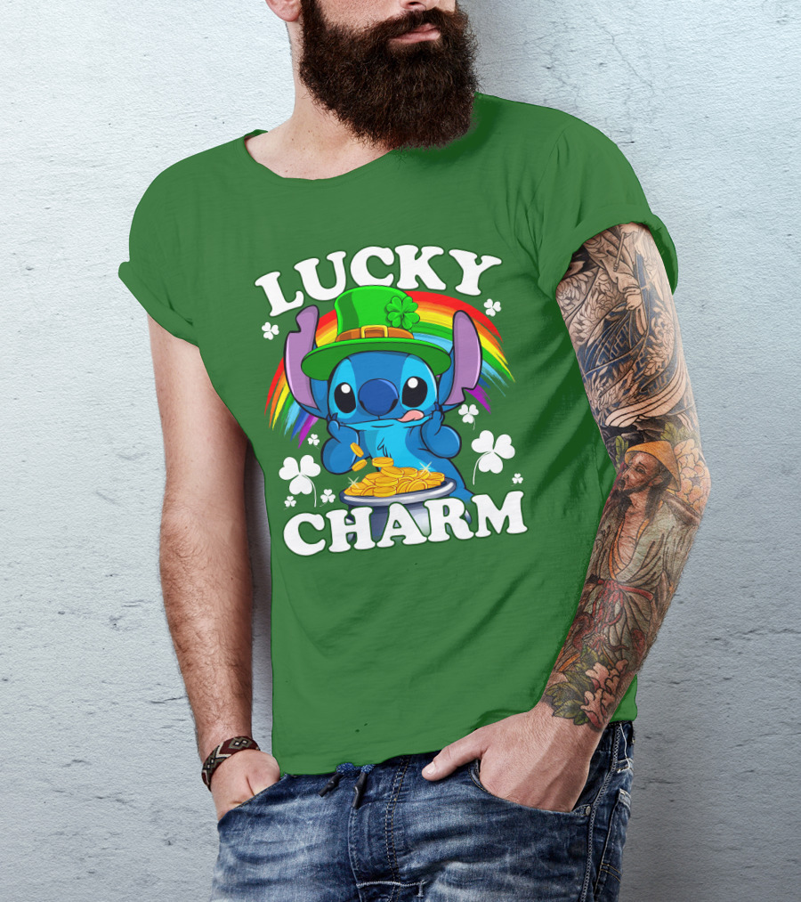 Lucky Charm Stitch Rainbow Pot Of Gold Clover Hat T-Shirt
